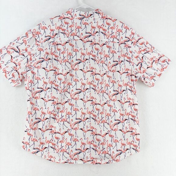 Crown & Ivy Pink Flamingo Button Up Short Sleeve Shirt L Hawaiian Tropical Bird - Picture 12 of 13